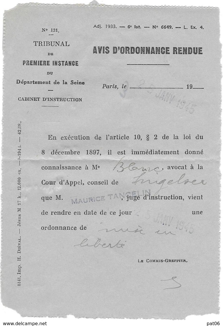 - 2ème Emission Provisoire « LIBERATION » - PARIS VIII  - Bureau  « 49 R. De La Boëtie »                          LRI 1e - 1921-1960: Période Moderne