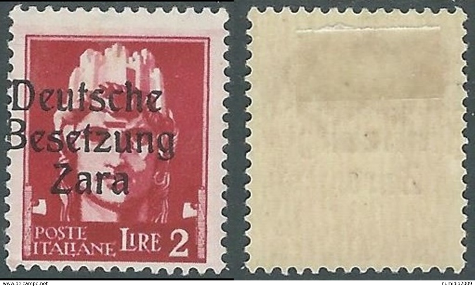 1943 OCCUPAZIONE TEDESCA ZARA EFFIGIE 2 LIRE VARIETà SOPRASTAMPA MH * - RB37-5 - German Occ.: Zara