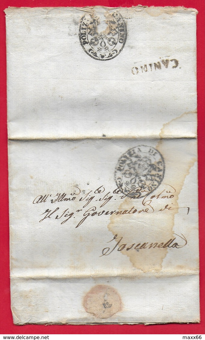 PREFILATELICA PONTIFICIO - 1823 Lettera CANINO TOSCANELLA - Timbro Postale CANINO - Timbro Sigillo POLIZIA DI CANINO - 1. ...-1850 Prephilately