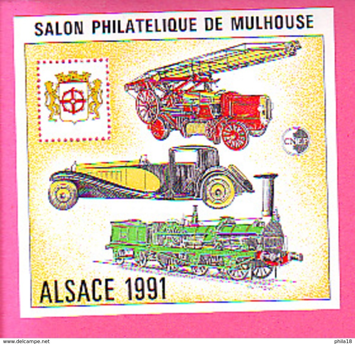 BLOC CNEP N° 13 ** NEUF LUXE SALON PHILATELIQUE DE MULHOUSE ALSACE 1991 VEHICULE POMPIER LOCOMOTIVE ANCIENNE VOITURE - CNEP