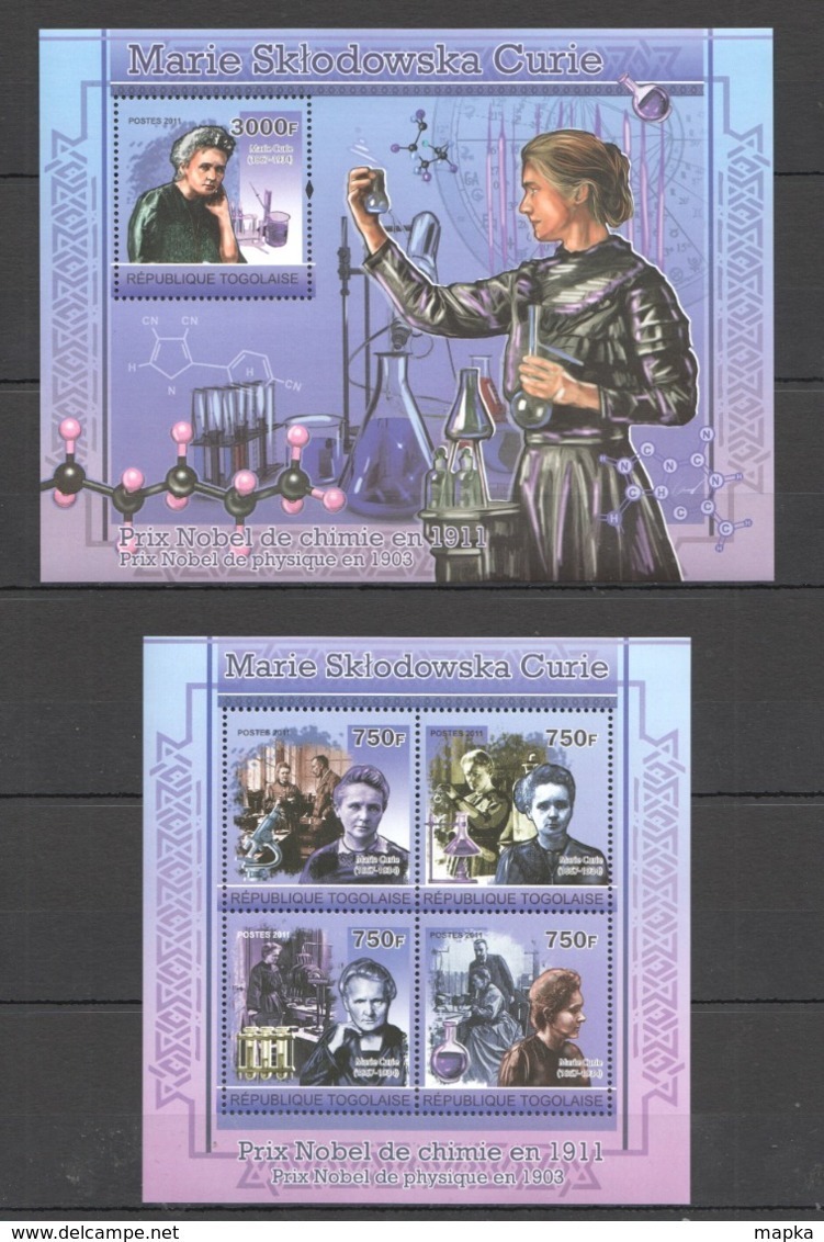 TG1203 2011 TOGO TOGOLAISE FAMOUS PEOPLE MARIE SKLODOWSKA CURIE NOBEL PRIX 1KB+1BL MNH - Nobelpreisträger