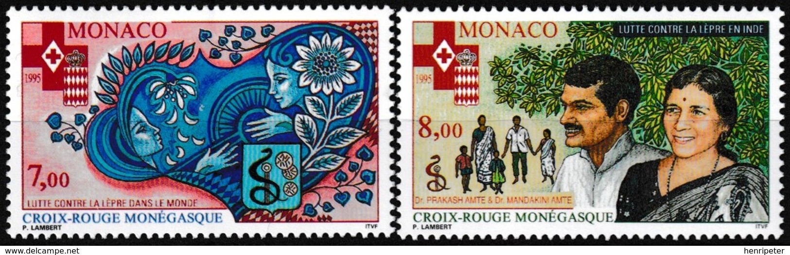 Série De 2 T.-P. Gommés Neufs** - Croix-Rouge Monégasque Lutte Contre La Lèpre - N° 2000-2001 (Yvert) - Monaco 1995 - Unused Stamps