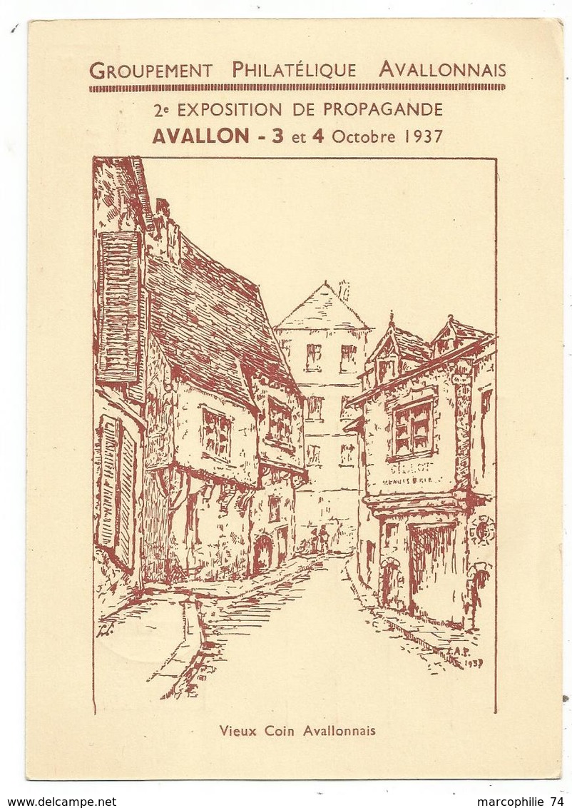 ENTIER 40C PAIX CP REPIQUAGE AVALLON 3.10.1937 EXPOSITION PROPAGANDE PHILATELIQUE - Cartoline Postali Ristampe (ante 1955)