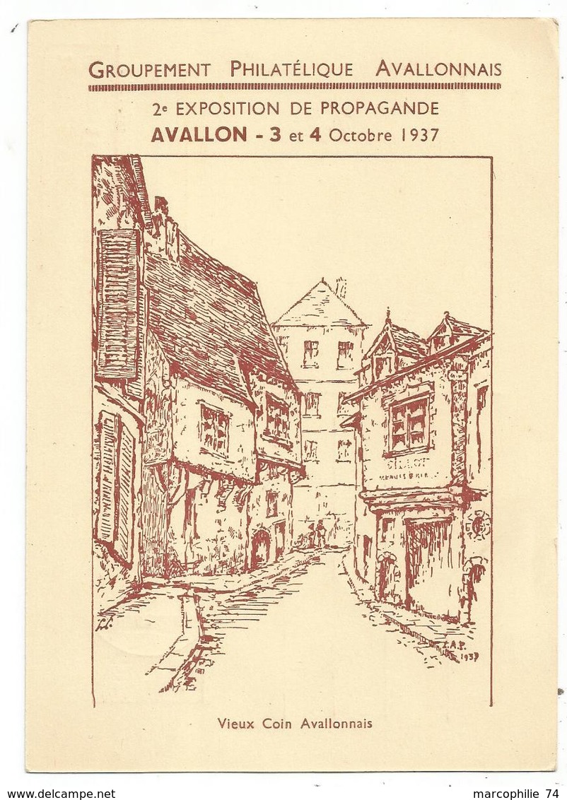 ENTIER 40C PAIX CP REPIQUAGE AVALLON 3.10.1937 EXPOSITION PROPAGANDE PHILATELIQUE - Cartes Postales Repiquages (avant 1995)