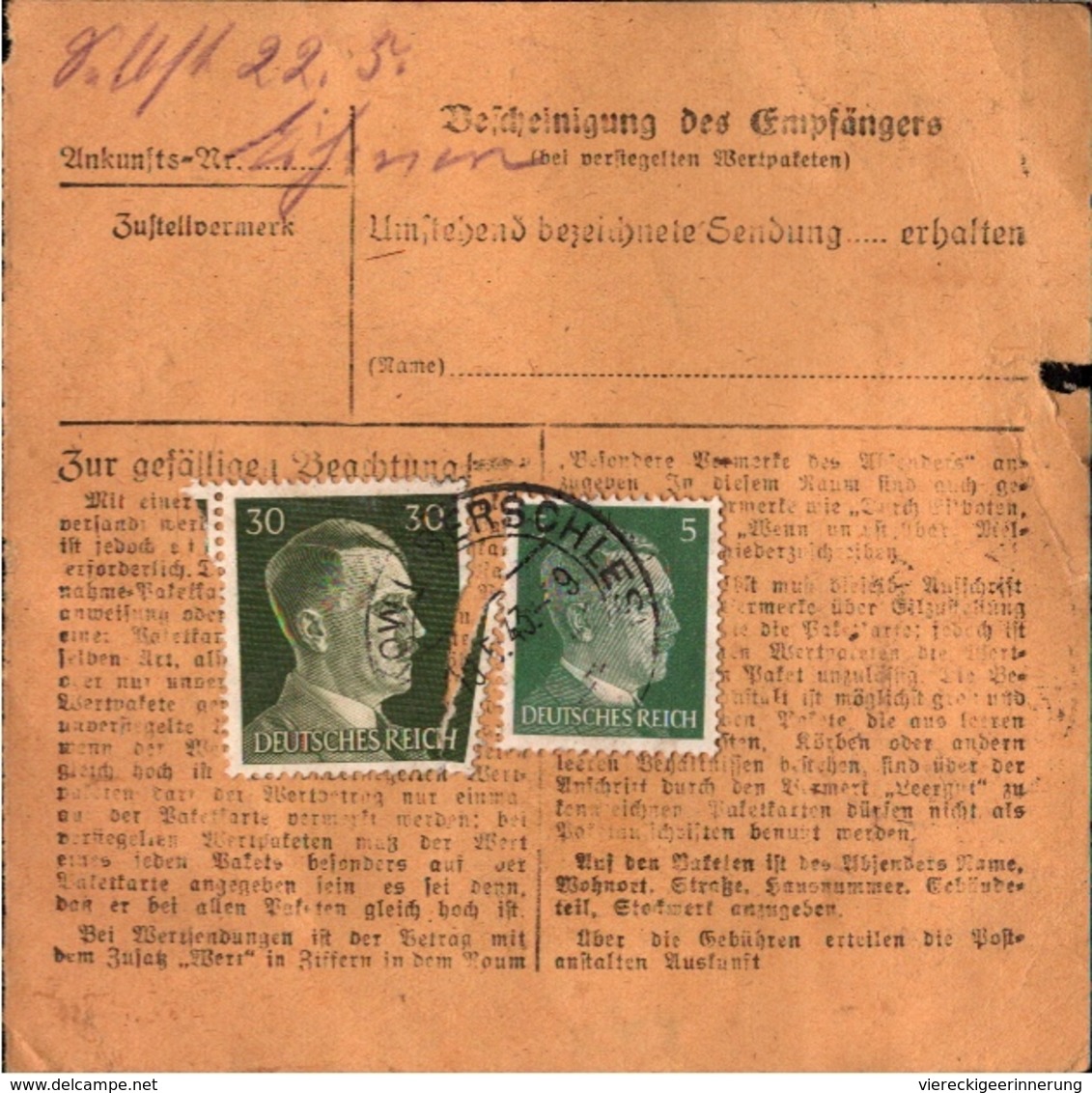 ! 1943 Paketkarte Deutsches Reich, Slawkow, Schlesien. Oberschlesien - Storia Postale