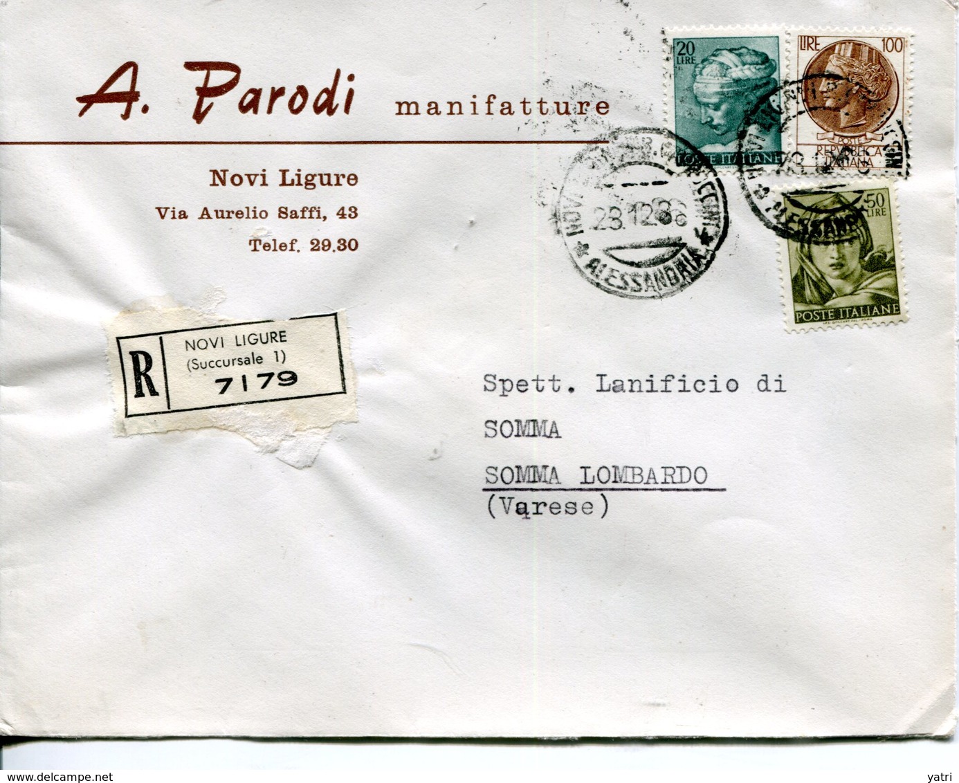 Italia (1966) - Raccomandata Da Novi Ligure (AL) - 1961-70: Marcophilie