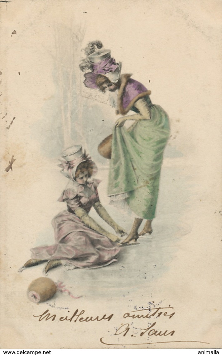 Patinage  Couple De Femmes Colorisée Viennoise MM Vienne   Vers Larodde 1902 - Pattinaggio Artistico