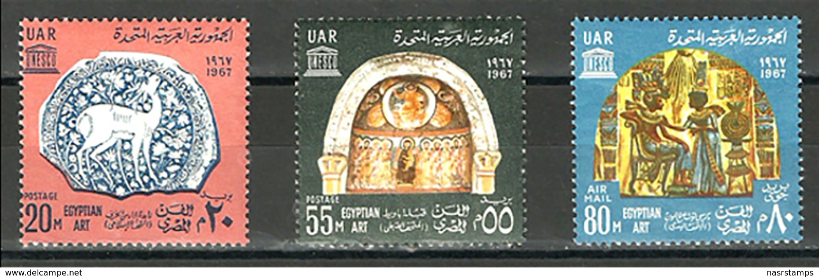 Egypt - 1967 - ( 22nd Anniversary Of The UN - UNESCO - Art ) - Set Of 3 - MNH (**) - Egyptologie