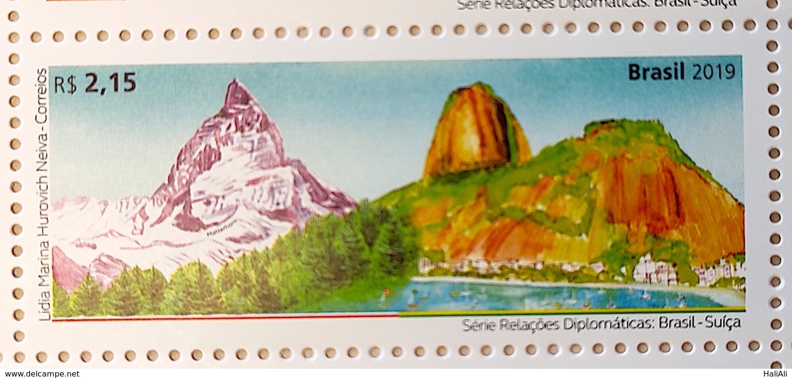 Brazil Stamp C 3875 Selo Relações Diplomáticas Brasil Suiça 2019 SWITZERLAND MATTERHORN MOUNTAINS - Ongebruikt