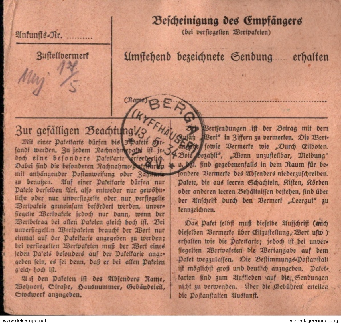 ! 1934  Paketkarte Deutsches Reich, Tambach Dietharz, Thüringerwald Nach Berga Kyffhäuser, Einkreisstempel - Briefe U. Dokumente