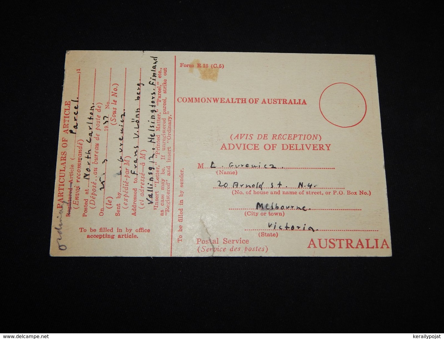 Australia 1937 Carlton Card__(L-31710) - Covers & Documents