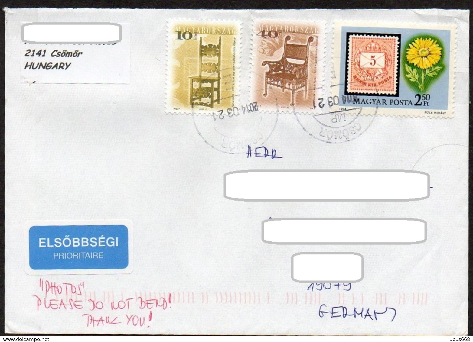Ungarn 2014  MiNr. 2943, 4647, 4561  Brief/ Letter  In Die BRD - Briefe U. Dokumente