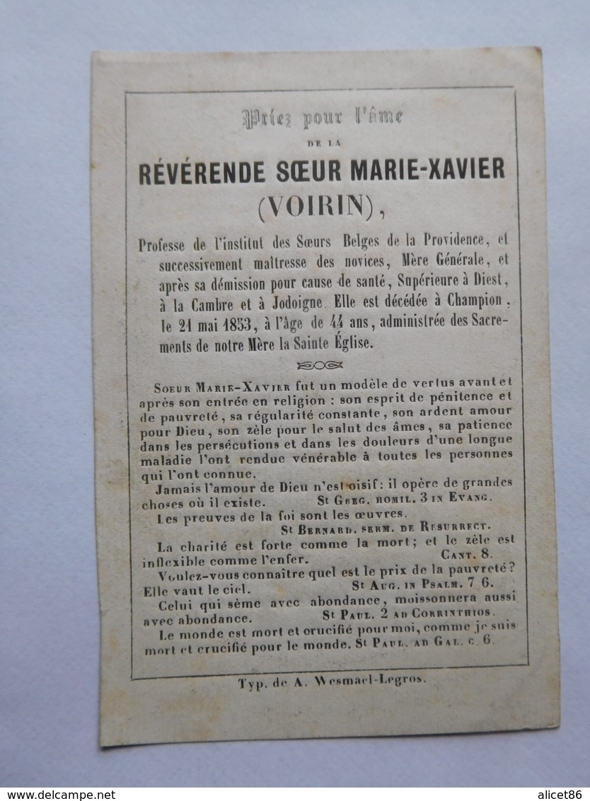 Révérende Soeur Marie-Xavier (Voirin) 1809-1853 (Champion) / Belle Gravure Pieuse - Avvisi Di Necrologio