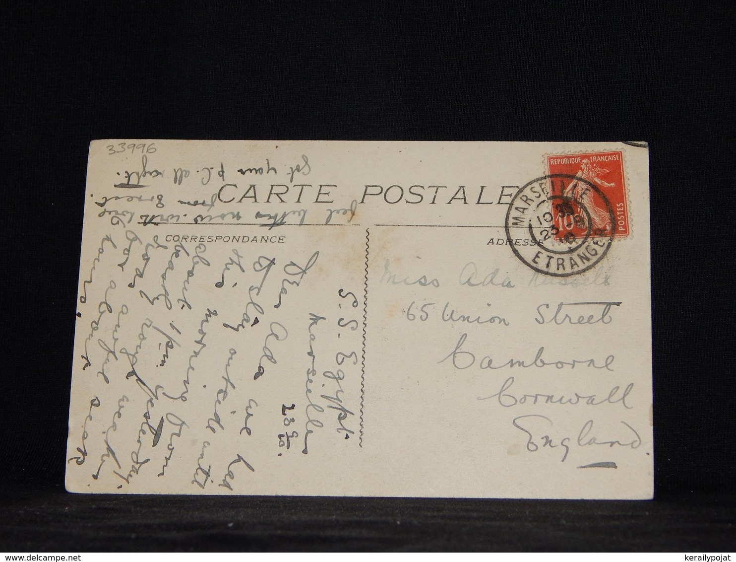 France 1910 Marseille S.S. Egypt Ship Mail Postcard To UK__(L-33996) - Covers & Documents