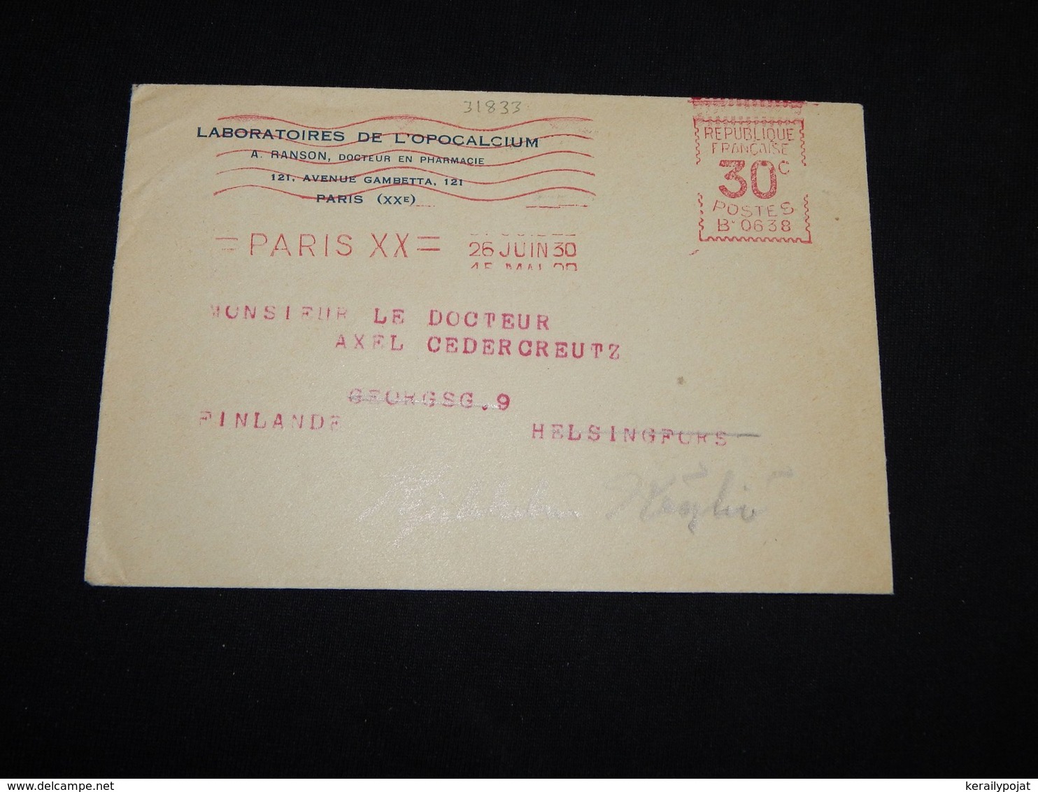 France 1930 Paris Meter Mark Cover To Finland__(L-31833) - Brieven En Documenten