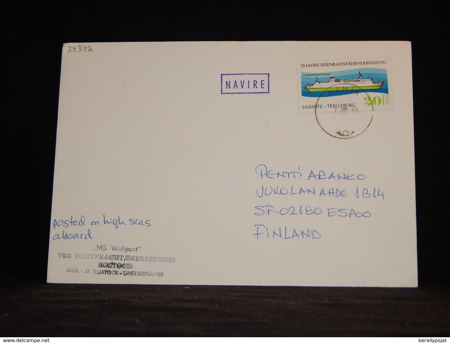 Germany (Democratic Republic) 1989 Rahja MS Wolgast Navire Cover__(L-34342) - Lettres & Documents