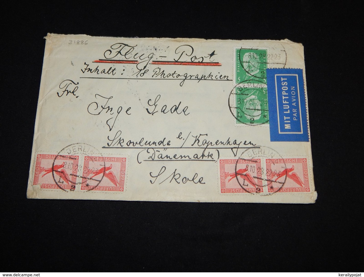 Germany 1928 Berlin Air Mail Cover To Denmark__(L-31886) - Poste Aérienne & Zeppelin