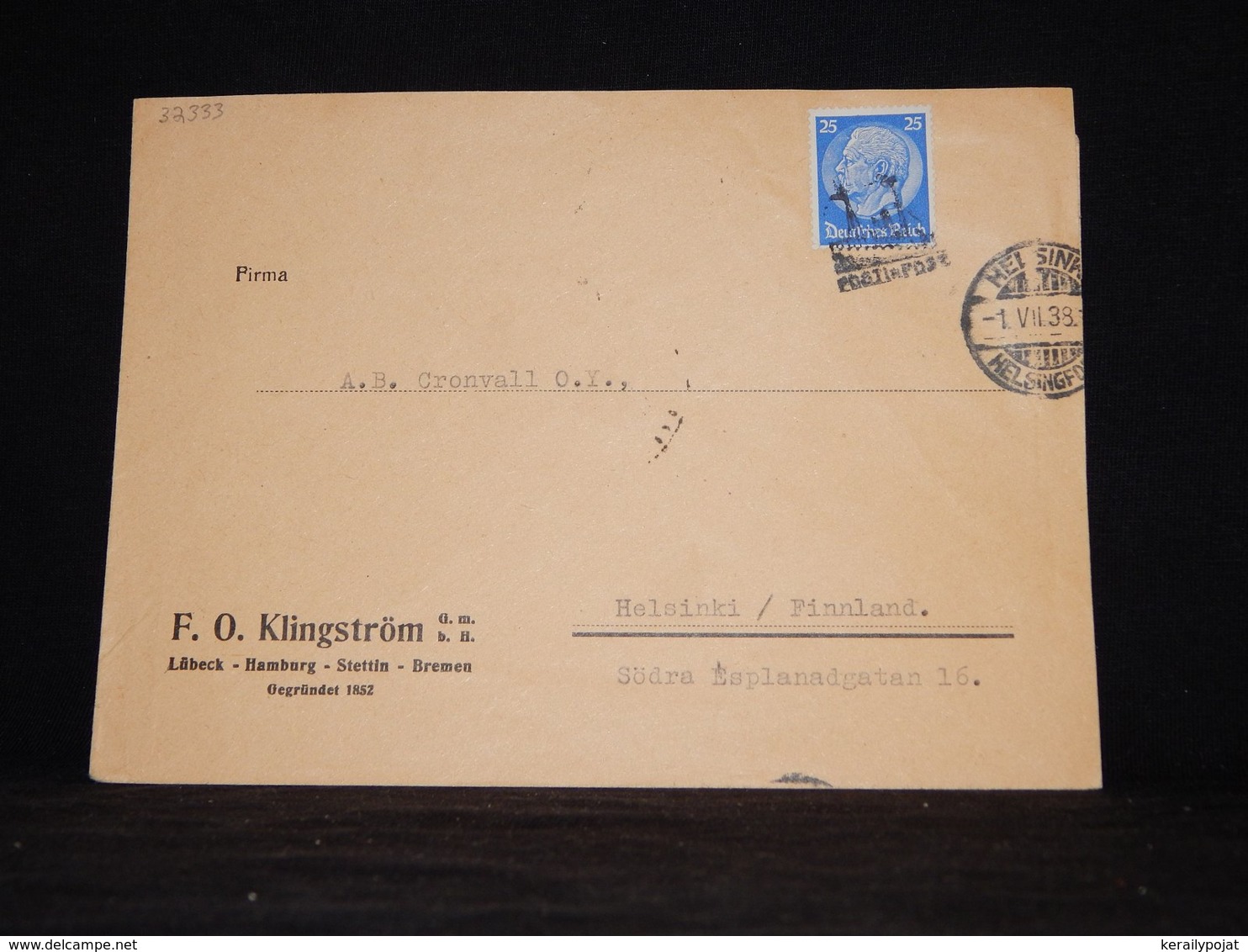 Germany 1938 Ship Mail Cover To Finland__(L-32333) - Briefe U. Dokumente