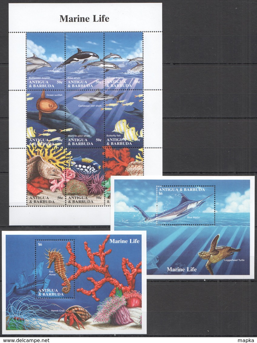 C967 ANTIGUA & BARBUDA FAUNA FISH & MARINE LIFE #2000-8 !!! MICHEL 18.5 EURO !!! 1KB+2BL MNH - Meereswelt