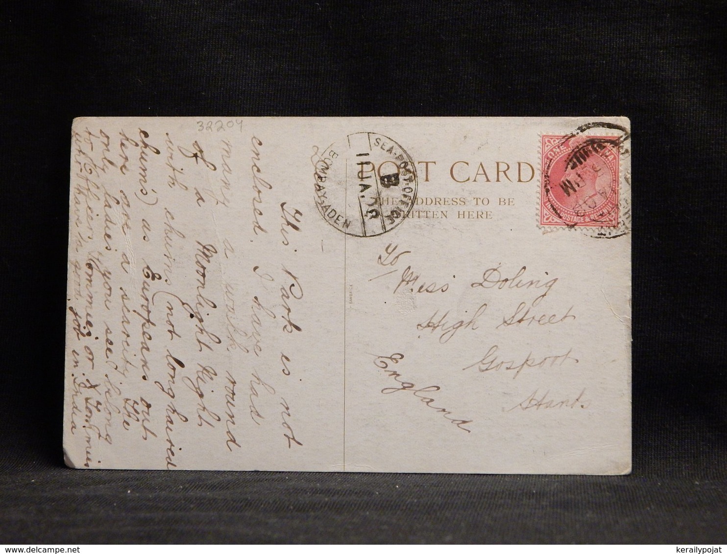 India 1908 Sea Post Office Postcard To UK__(L-32204) - Other & Unclassified