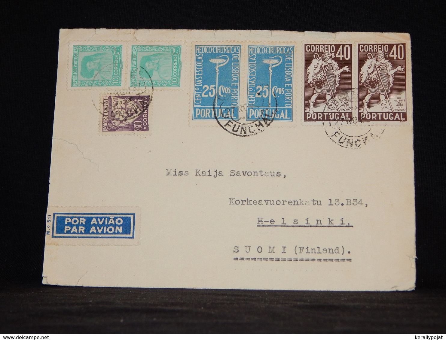 Portugal 1937 Funchal Air Mail Cover To Finland__(L-34271) - Briefe U. Dokumente