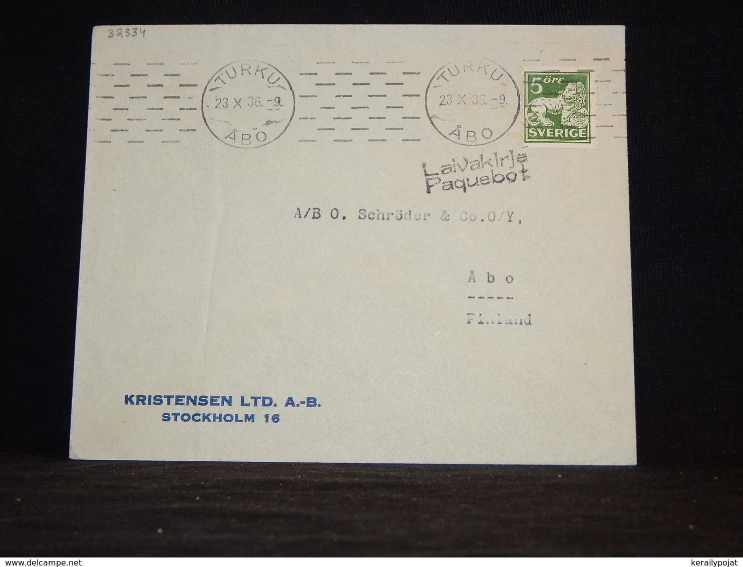 Sweden 1936 Turku Ship Mail Cover To Finland__(L-32334) - Covers & Documents