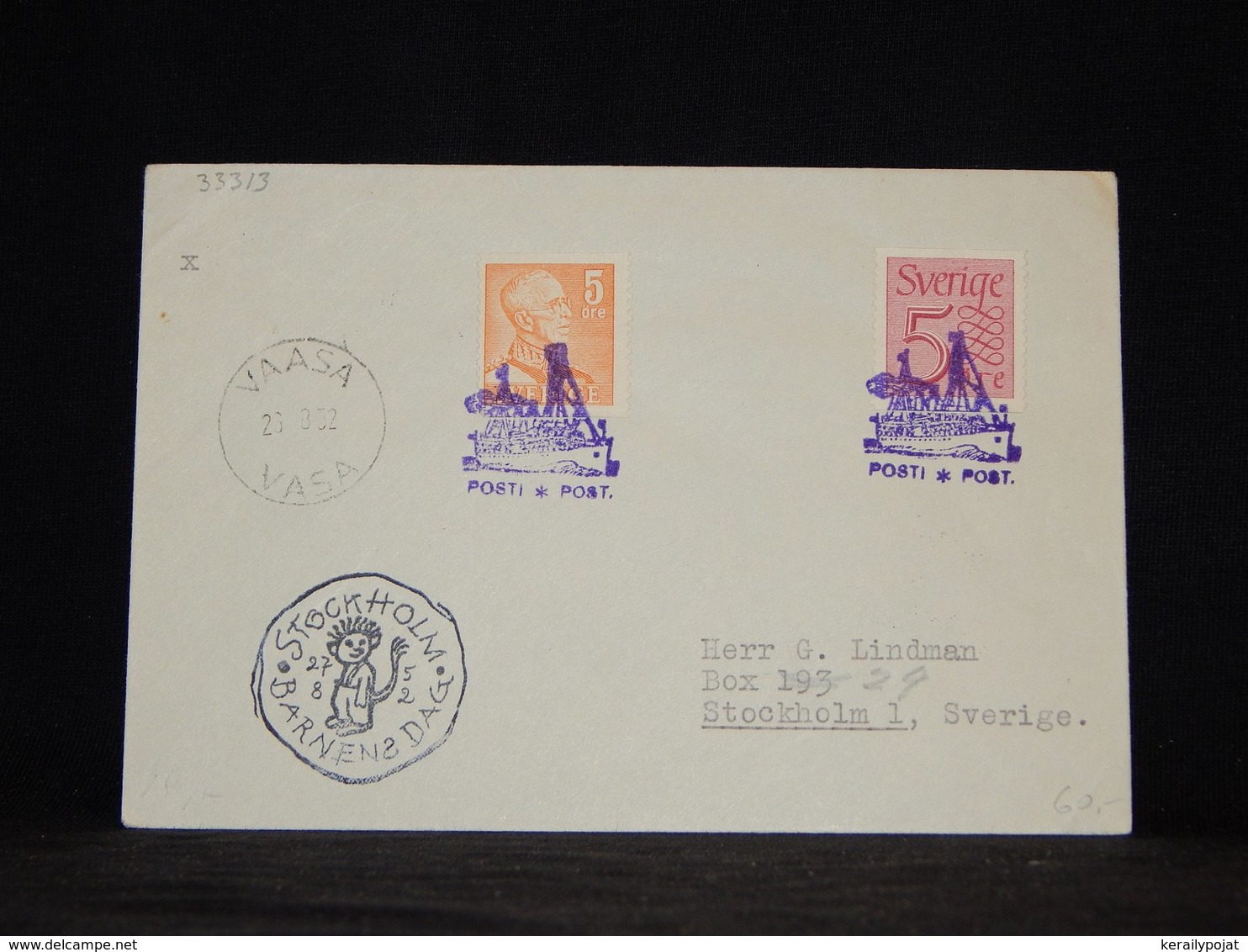 Sweden 1952 Vaasa Ship Mail Cover__(L-33313) - Briefe U. Dokumente