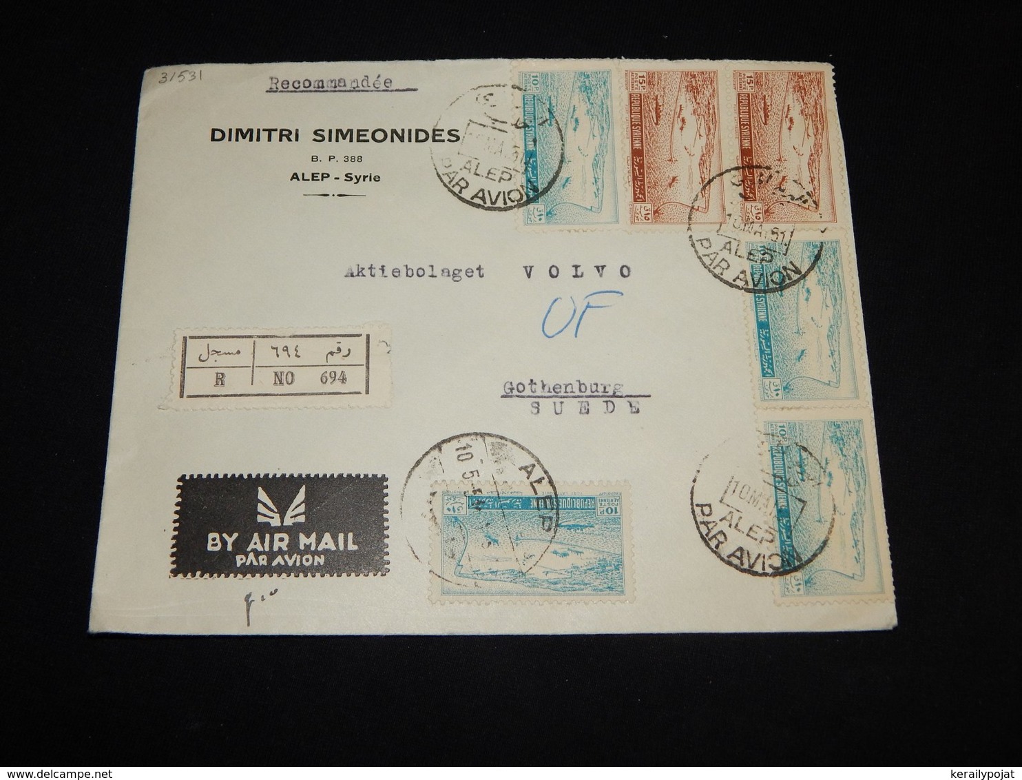 Syria 1950's Alep Air Mail Cover To Sweden__(L-31531) - Syrie