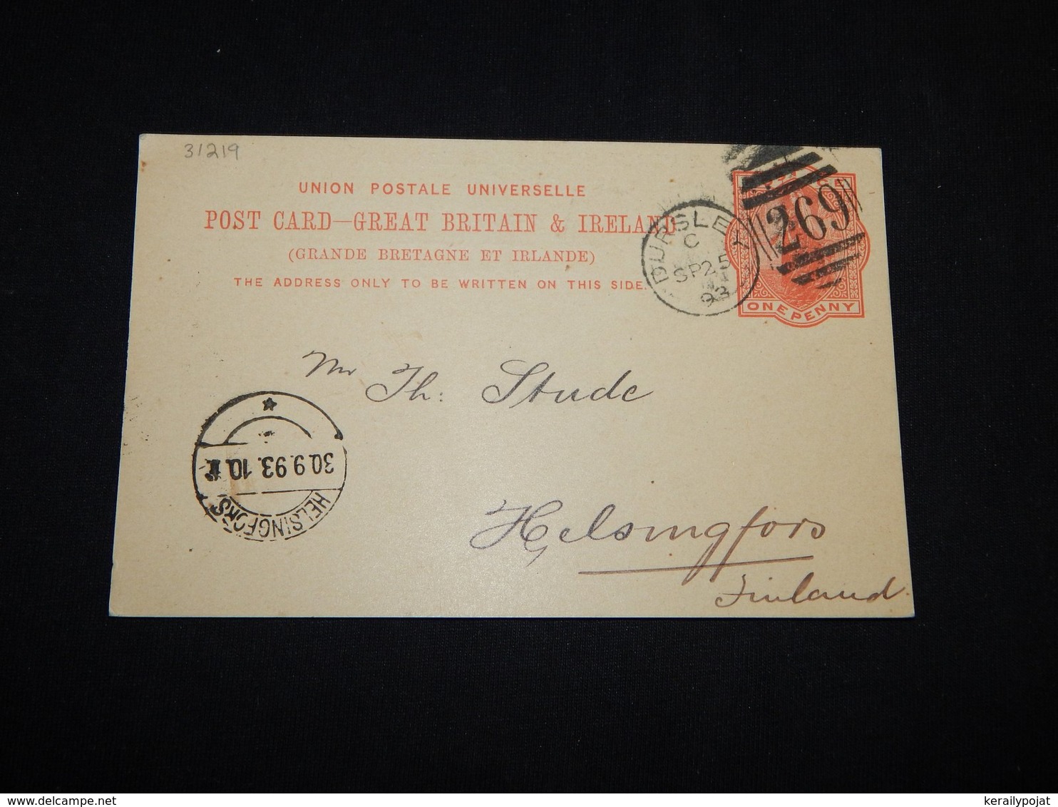 UK 1893 Dursley Number Cancellation Stationery Card To Finland__(L-31219) - Postwaardestukken