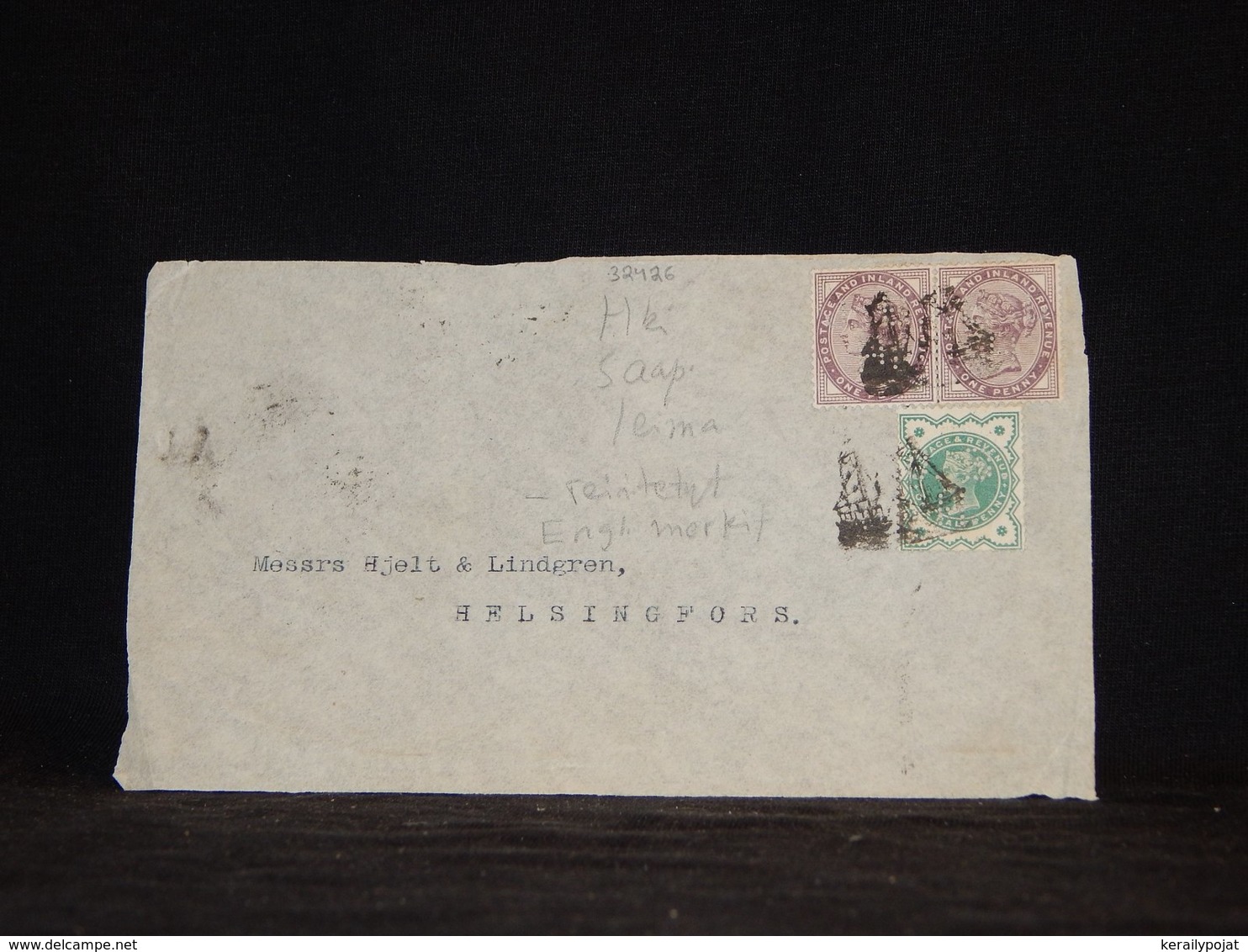 UK 1900's Perfin Stamps Ship Mail Letter Front__(L-32426) - Covers & Documents