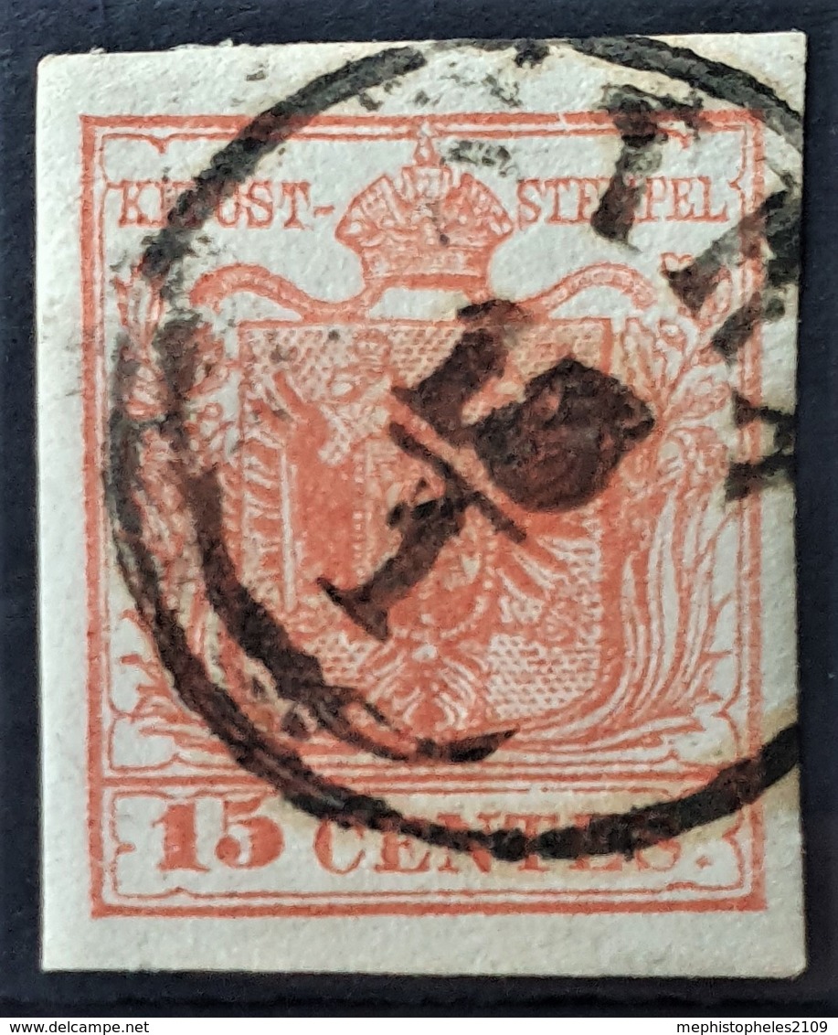 AUSTRIA / LOMBARDO-VENEZIA 1850/54 - ...TRA Cancel - ANK LV3 - 15 Centes - Used Stamps