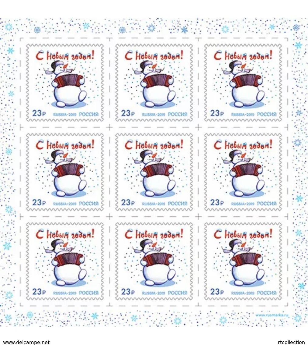 Russia 2019 Sheet Happy New Year Christmas Celebrations Holiday Greeting Snowman Art Cartoon Animation Music Stamps MNH - Hojas Completas
