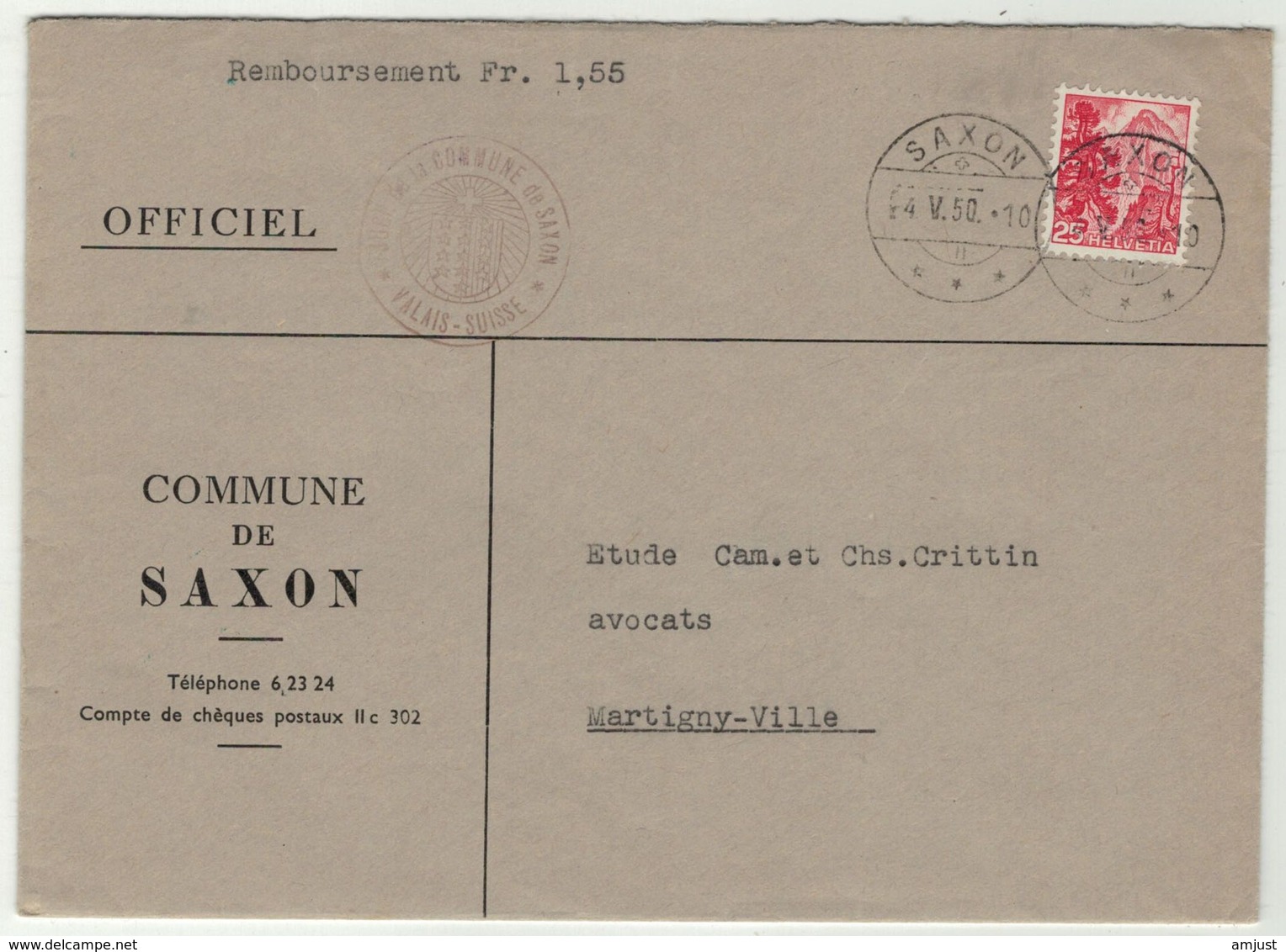 Suisse // Schweiz // Switzerland // 1950-1959 //  Lettre De Saxon Pour Martigny 04.05.1950 - Lettres & Documents