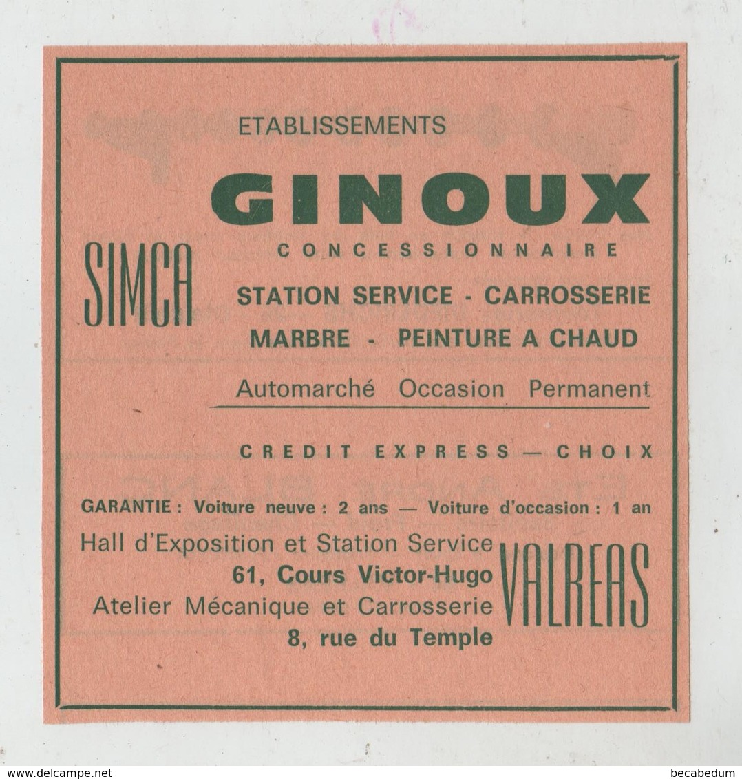 Publicité  Ginoux Simca Valréas - Publicités