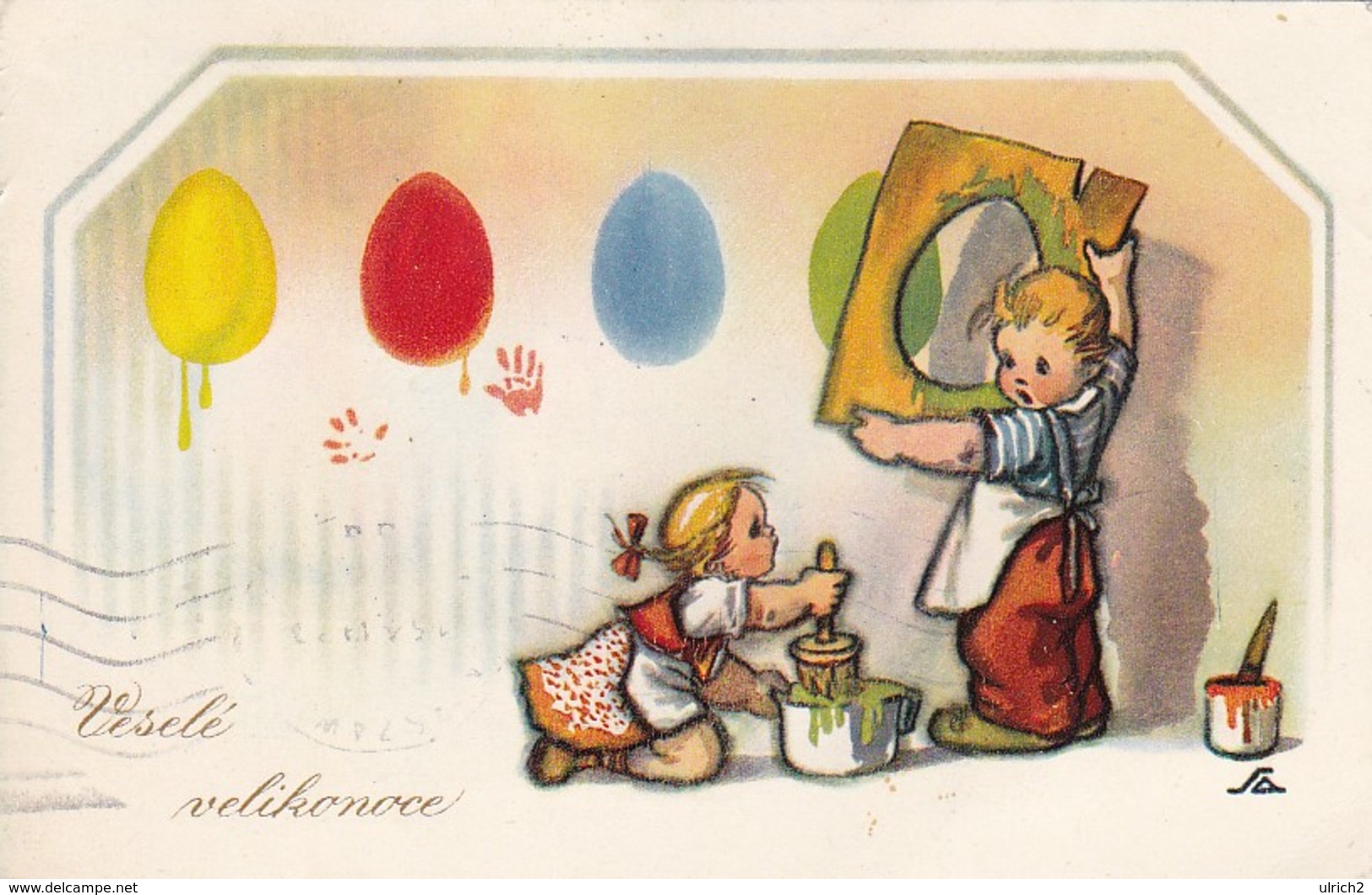 PC Vesele Velikonoce - Easter Eggs Children - Warszawa Airmail To Austria - Censor - 1949 (45955) - Ostern