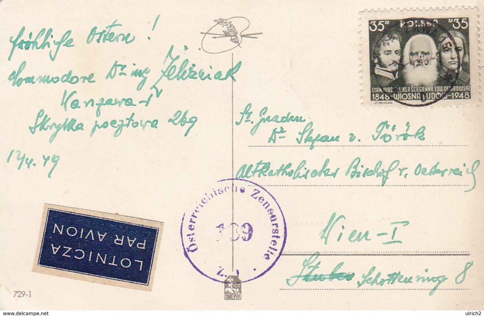 PC Vesele Velikonoce - Easter Eggs Children - Warszawa Airmail To Austria - Censor - 1949 (45955) - Ostern