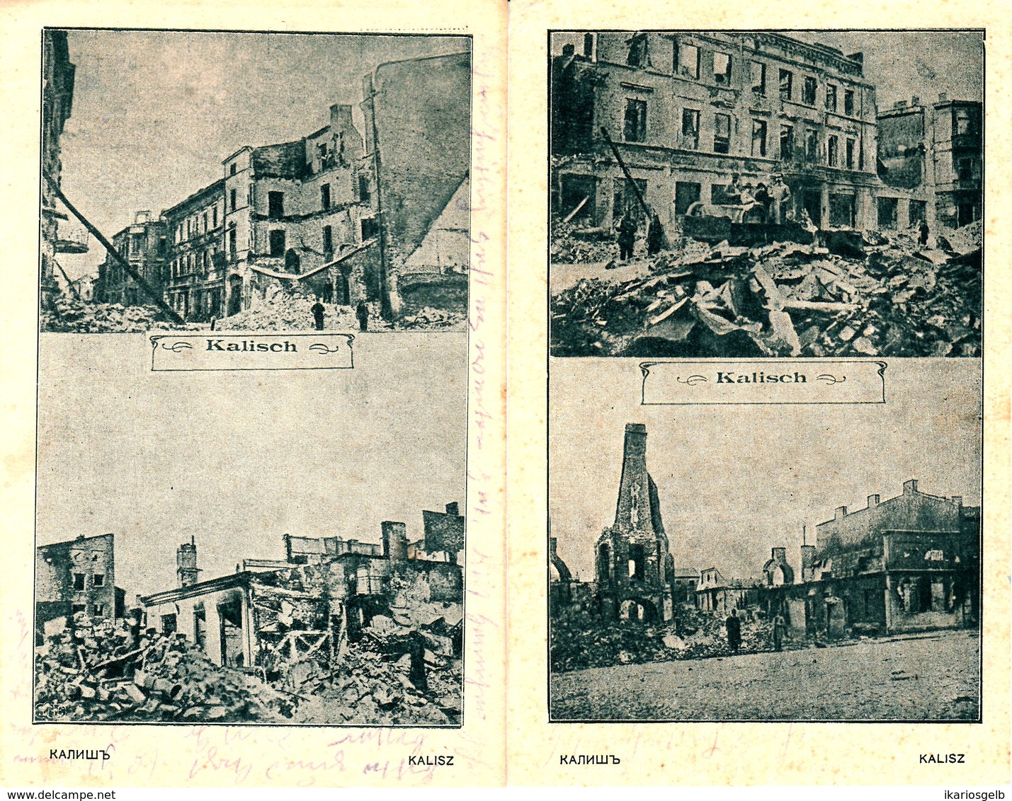 POLEN Polska 1915 2 (!!!) Deutsche FELDPOST-Karten Aus Kalisch = Kalisz WW I Zerstörungen Destroyments - Pologne
