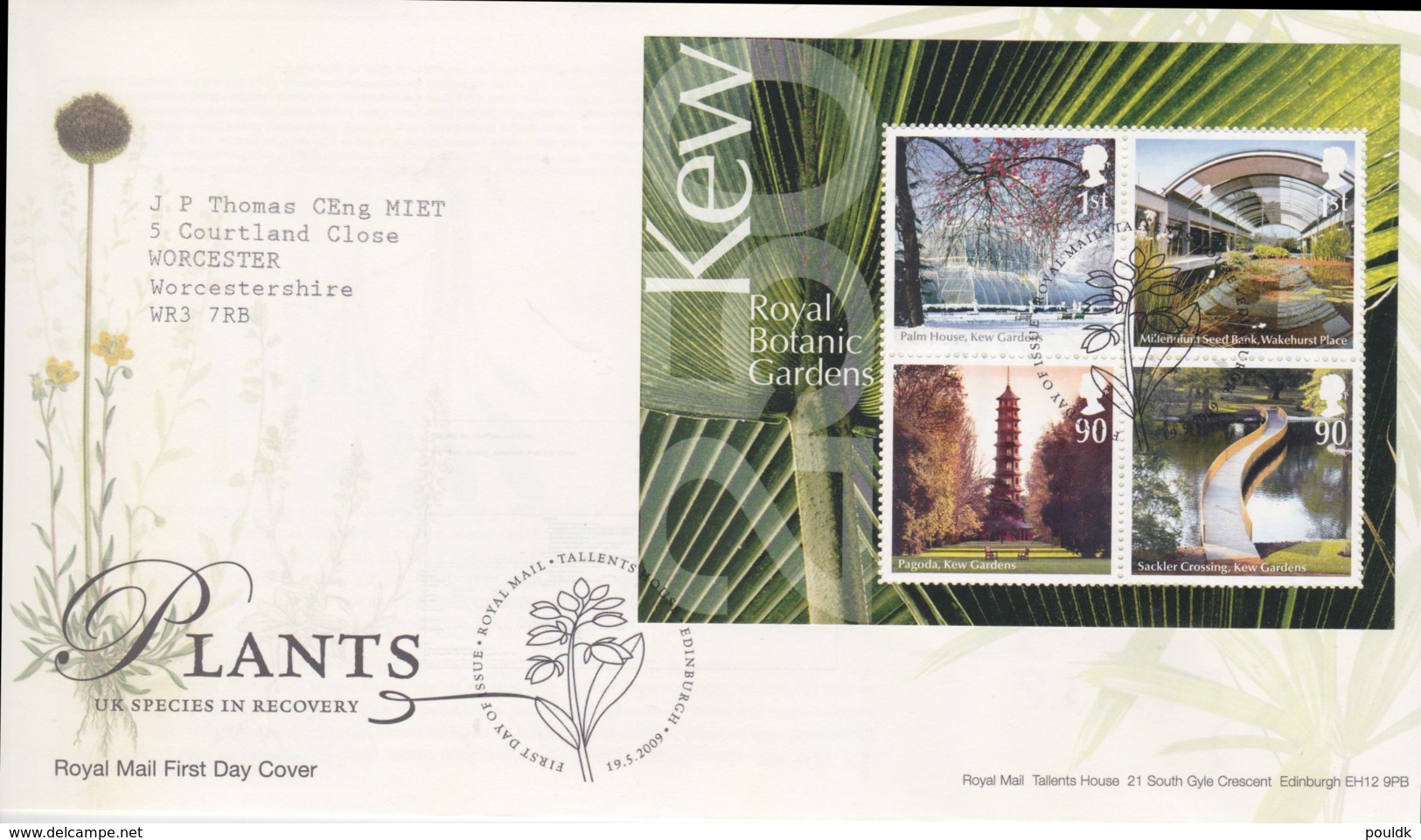 Great Britain FDC 2009 KEW Garden Plants Souvenir Sheet - Tallents House (NB**LAR6-17) - 2001-2010 Em. Décimales