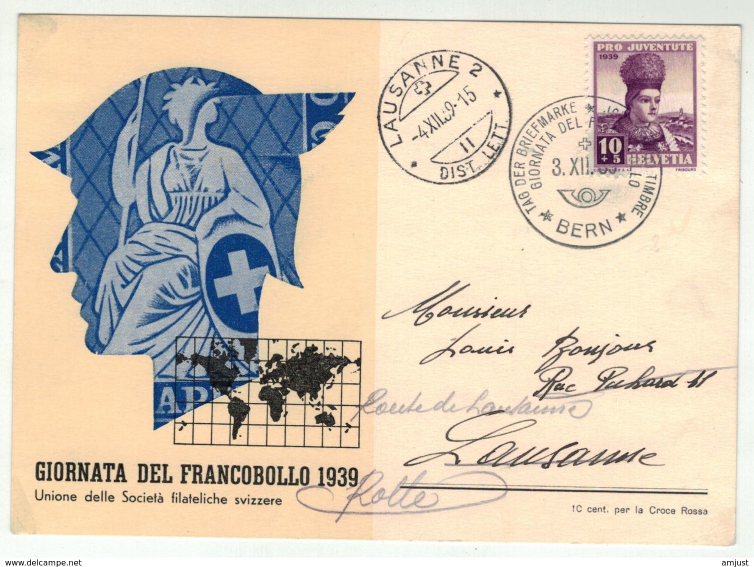 Suisse // Schweiz // Switzerland // 1907-1939 // Carte De La Journée Du Timbre 1939 (Italien) - Storia Postale