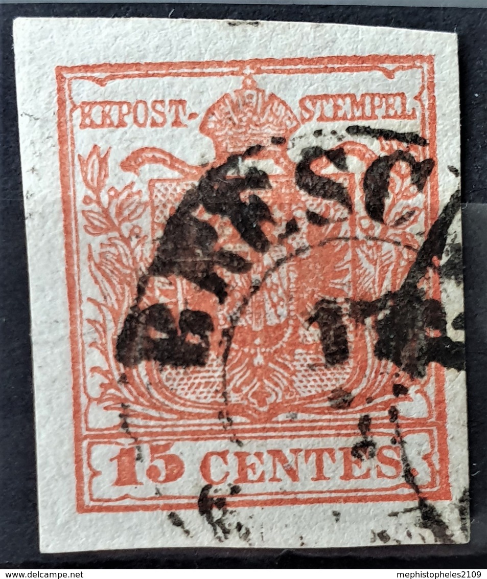 AUSTRIA / LOMBARDO-VENEZIA 1850/54 - BRESCIA Cancel - ANK LV3 - 15 Centes - Usados