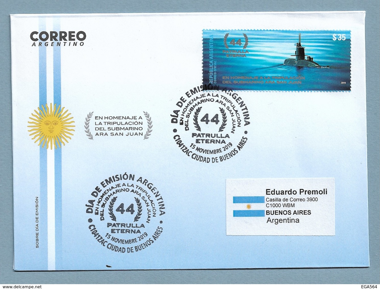 Tir - Argentine Enveloppe Premier Jour 15 Novembre  2019 - Sous Marin ARA SAN JUAN . - Lettres & Documents