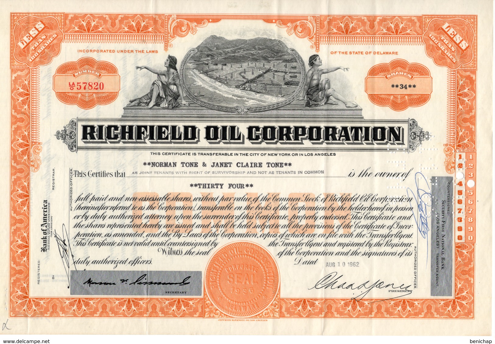 Titre De Bourse Made In USA - RICHFIELD OIL CORPORATION - 1962. - Pétrole