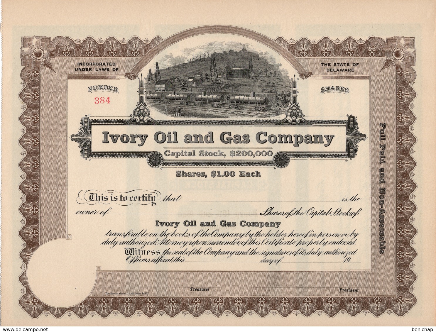 Titre De Bourse Made In USA - IVORY OIL AND GAS COMPANY - NOT USED. - Pétrole