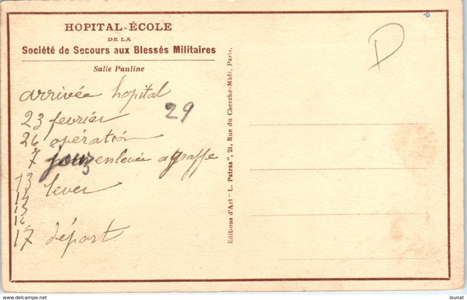 Croix Rouge - Société De Secours Aux Blessés Militaires - Hopital Ecole - Salle Pauline - Croix-Rouge