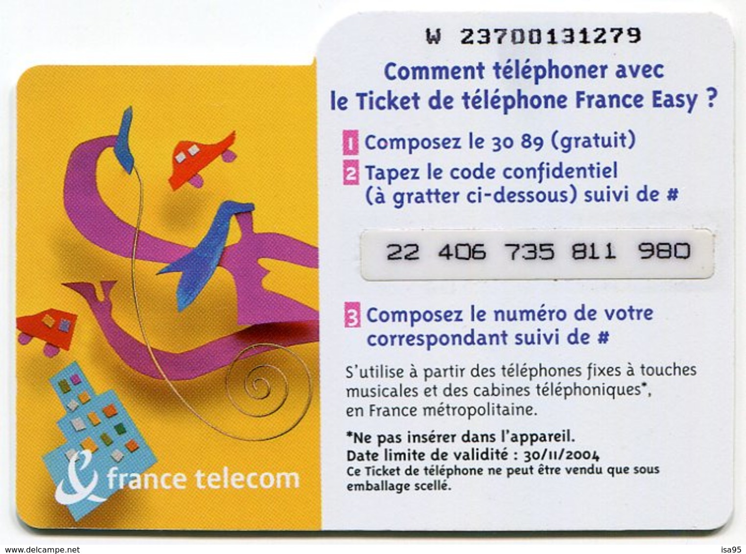 TELECARTE-LE TICKET DE TELEPHONE FRANCE EASY-2004-7.5€ - FT