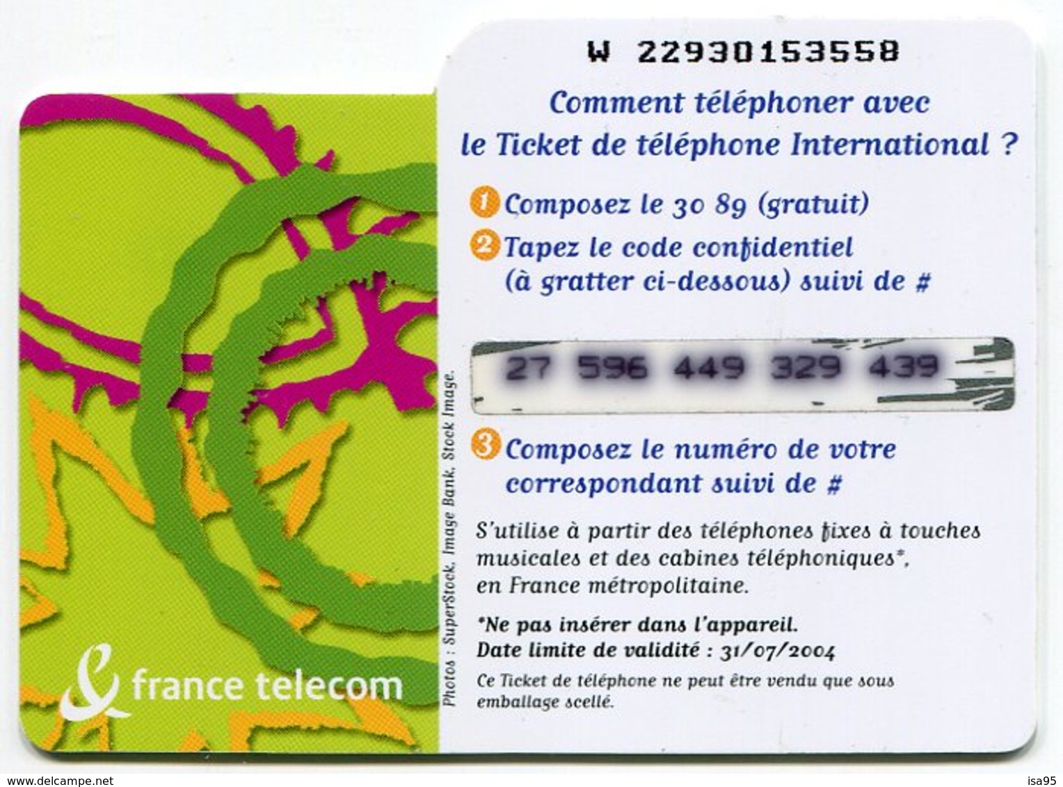 TELECARTE-LE TICKET DE TELEPHONE INTERNATIONAL-2004-7.5€ - Billetes FT