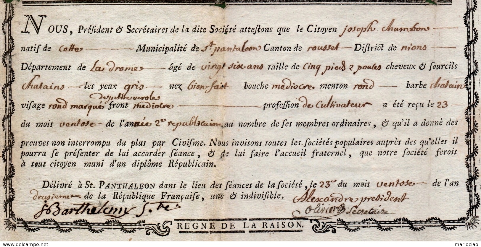 D-FR Révolution 1792 Société Populaire Républicaine Des Amis De La Liberté Et De L'Egalité - Historische Documenten