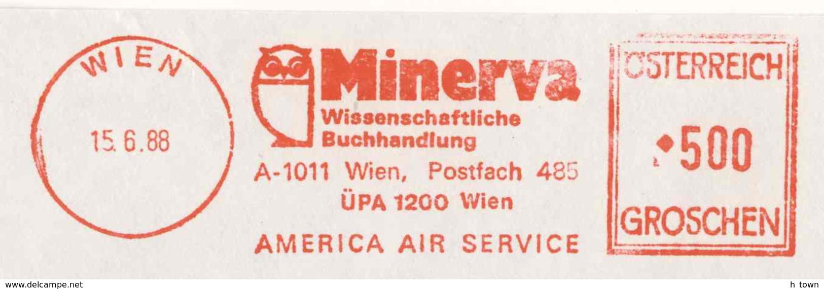 7219  Hibou, Librairie: Ema D'Autriche, 1988 -  Minerva Bookshop, Owl Meter Stamp From Vienna, Austria - Hiboux & Chouettes
