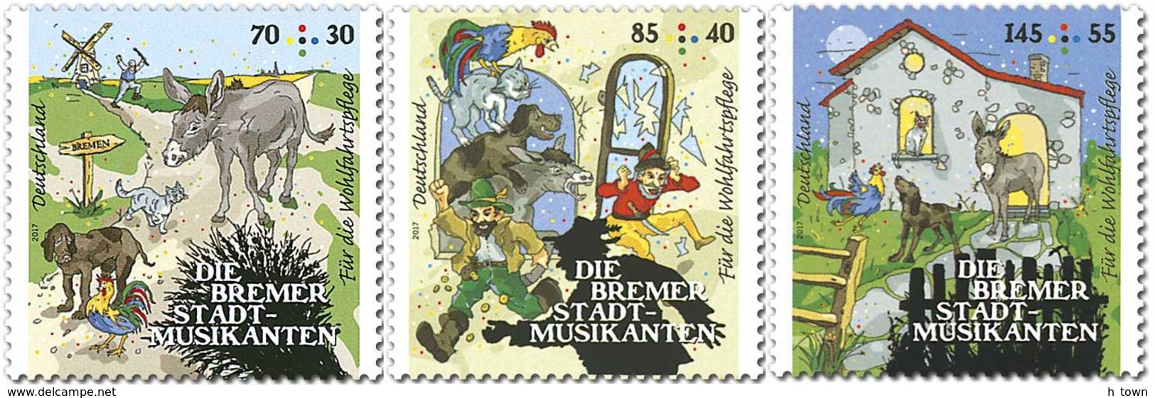 7249  Conte Les Musiciens De Brême, Coq Chat Chien âne - Musicians Of Bremen: Donkey Dog Cat Rooster: 2017-stamps - Gatti