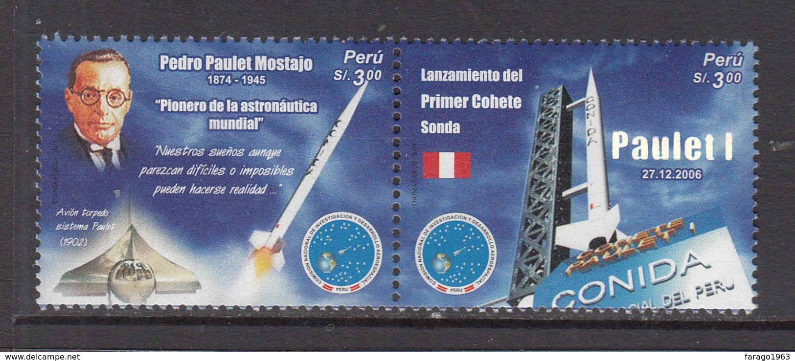 2007 Peru Rocket Space Complete Pair  MNH - Perù